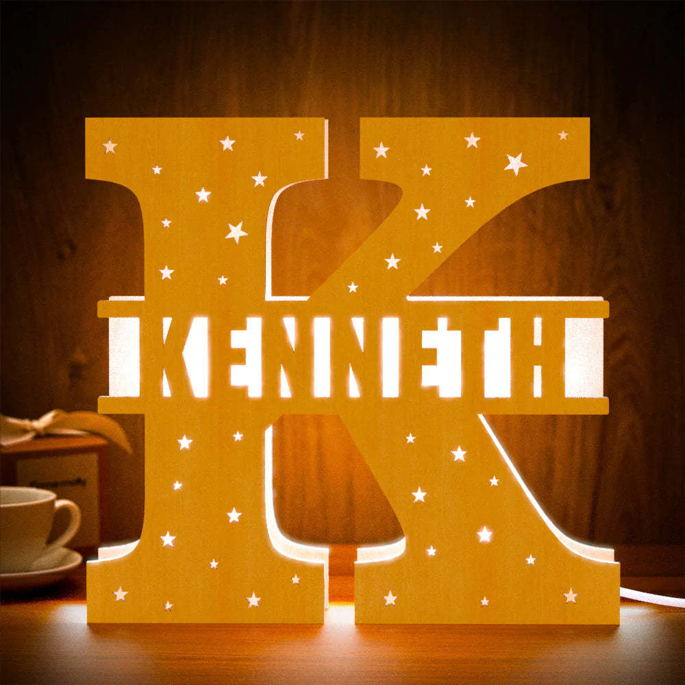 Personalised Initial Name Wooden Night Light Custom Letter Lamp Room Decor - photomoonlampau
