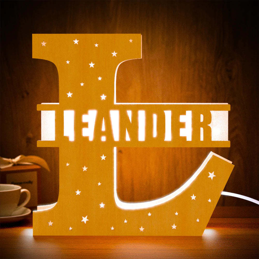 Personalised Initial Name Wooden Night Light Custom Letter Lamp Room Decor - photomoonlampau