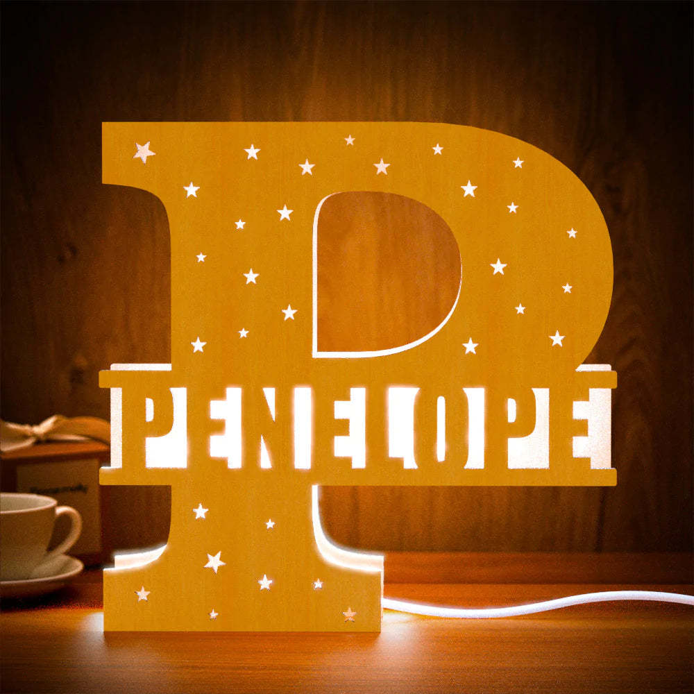 Personalised Initial Name Wooden Night Light Custom Letter Lamp Room Decor - photomoonlampau
