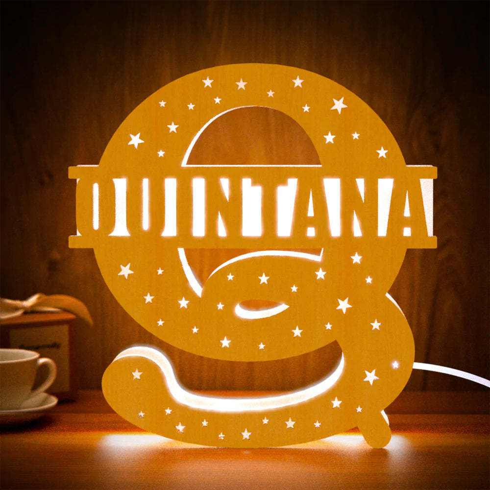 Personalised Initial Name Wooden Night Light Custom Letter Lamp Room Decor - photomoonlampau