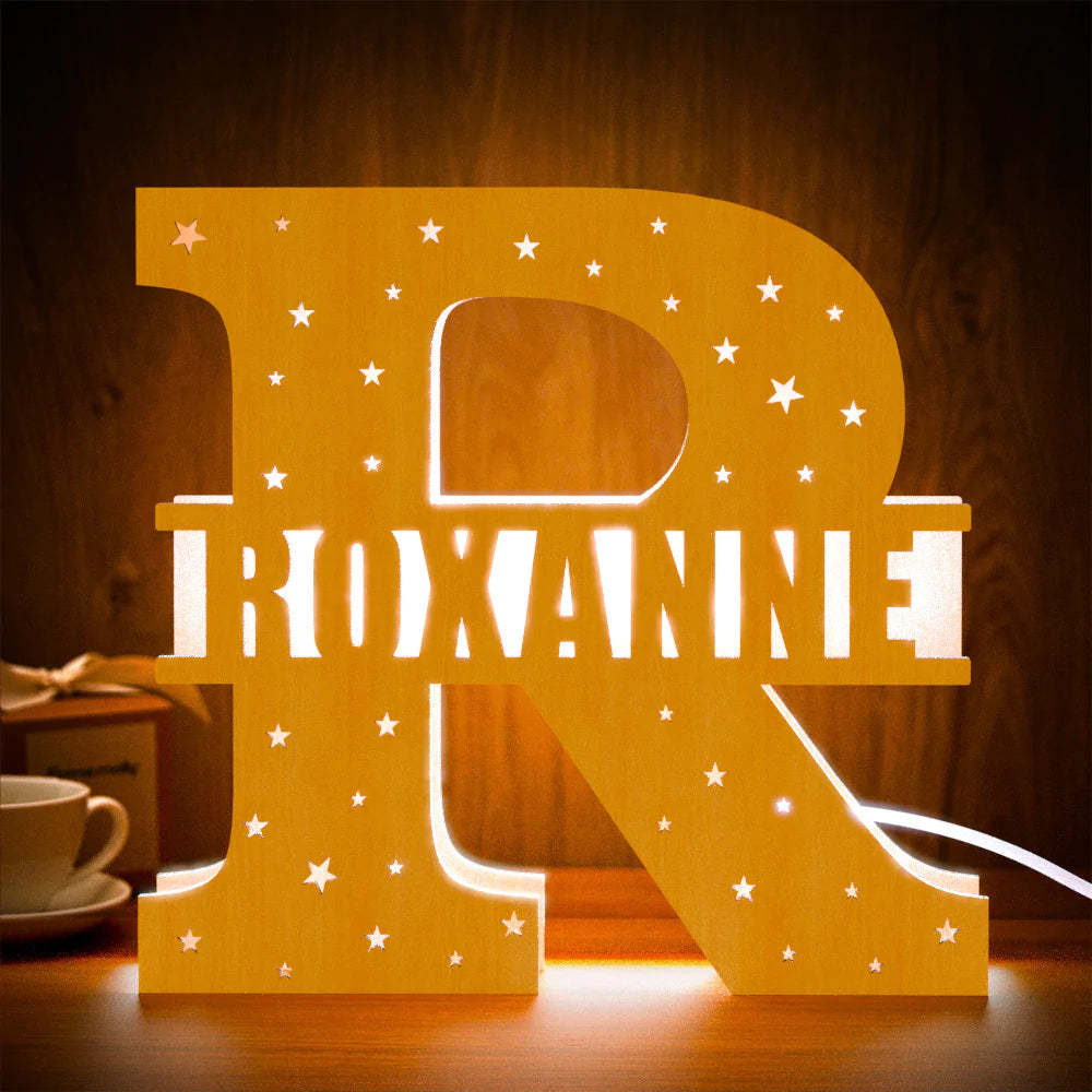 Personalised Initial Name Wooden Night Light Custom Letter Lamp Room Decor - photomoonlampau