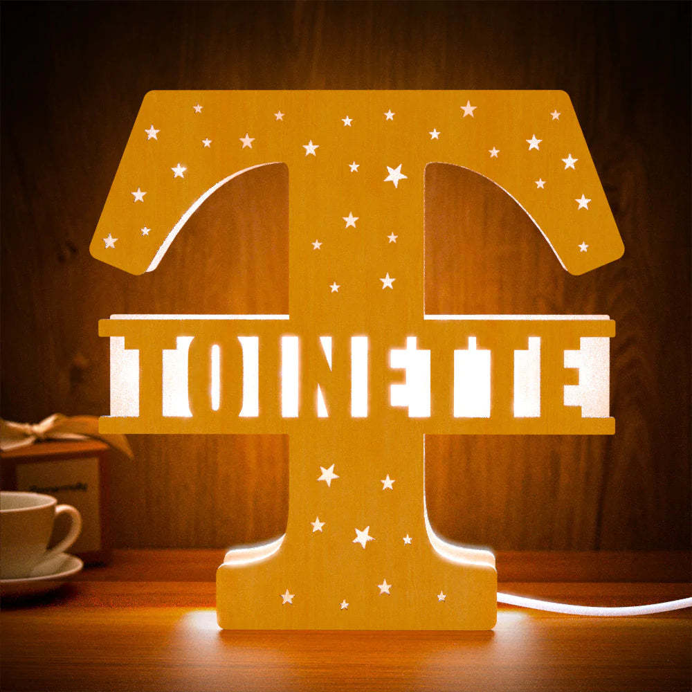 Personalised Initial Name Wooden Night Light Custom Letter Lamp Room Decor - photomoonlampau