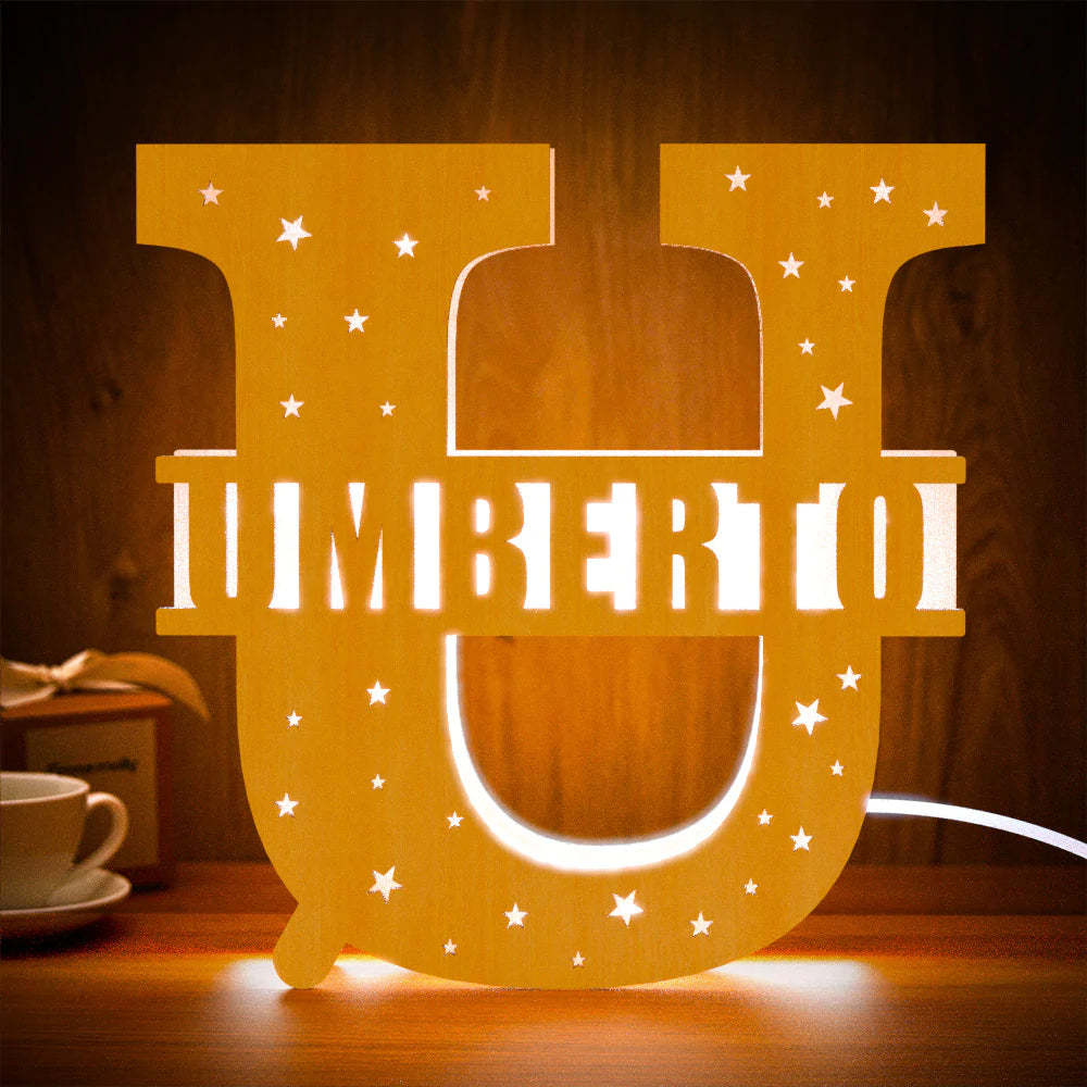 Personalised Initial Name Wooden Night Light Custom Letter Lamp Room Decor - photomoonlampau