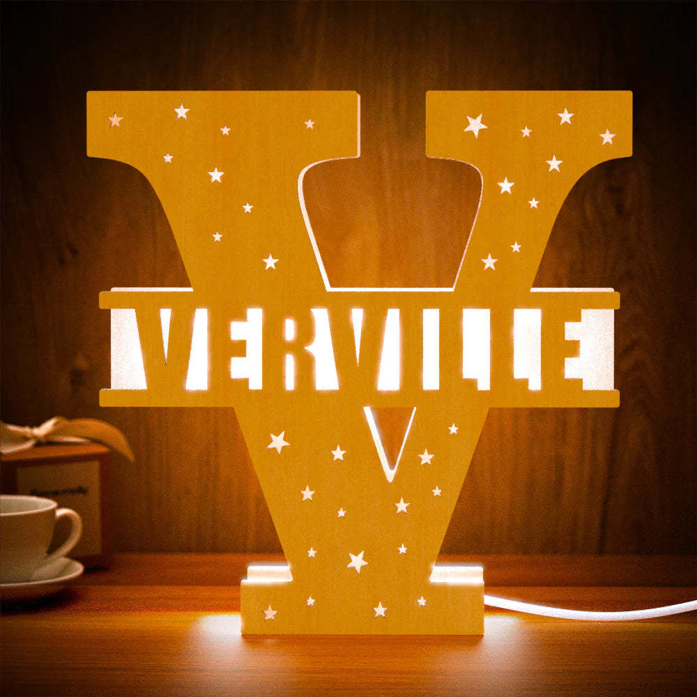 Personalised Initial Name Wooden Night Light Custom Letter Lamp Room Decor - photomoonlampau