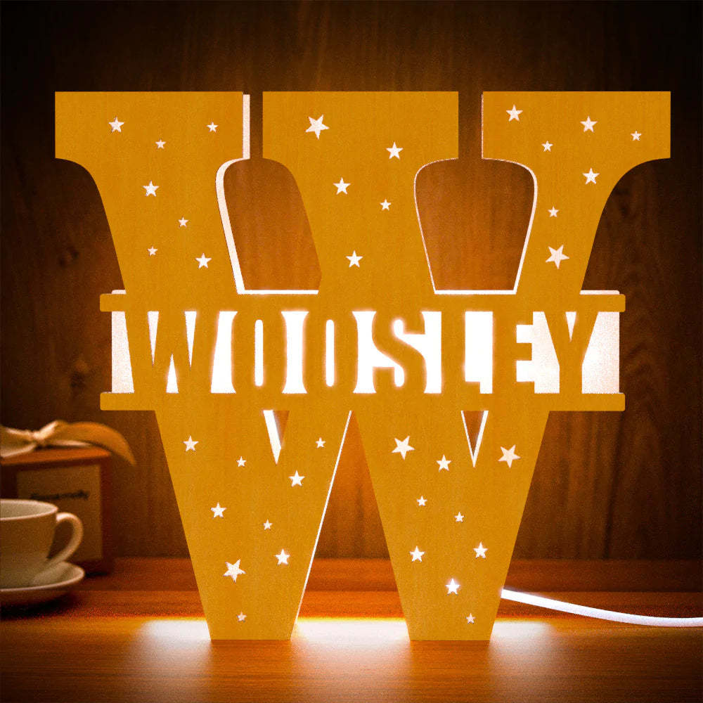 Personalised Initial Name Wooden Night Light Custom Letter Lamp Room Decor - photomoonlampau