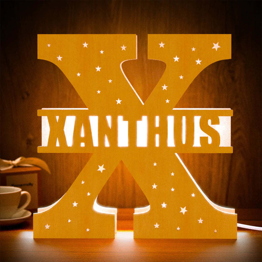 Personalised Initial Name Wooden Night Light Custom Letter Lamp Room Decor - photomoonlampau