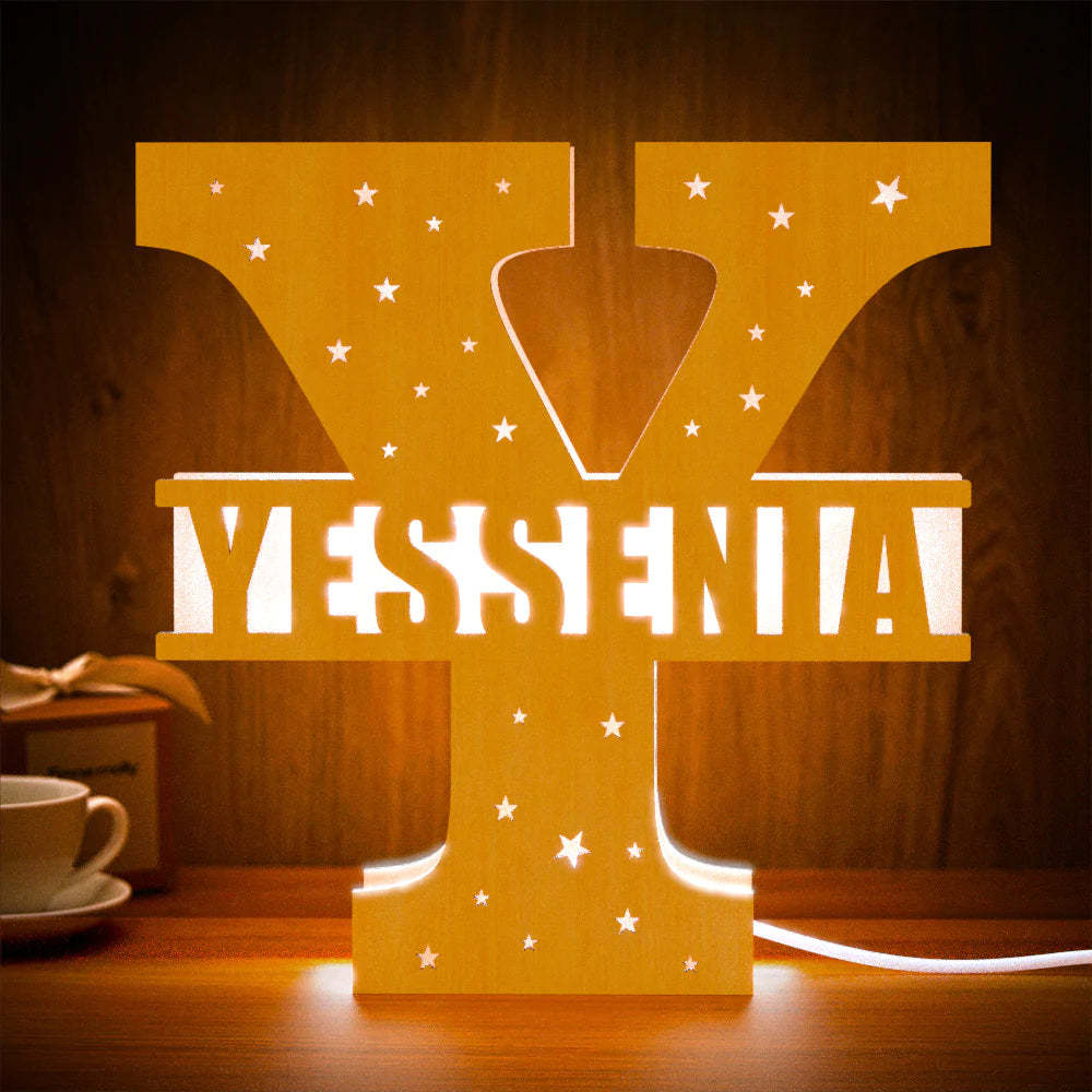 Personalised Initial Name Wooden Night Light Custom Letter Lamp Room Decor - photomoonlampau