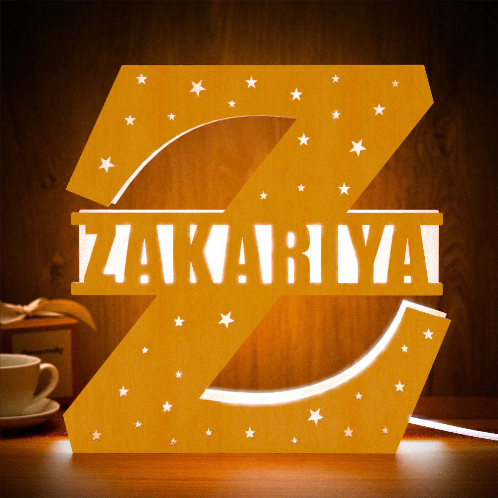 Personalised Initial Name Wooden Night Light Custom Letter Lamp Room Decor - photomoonlampau