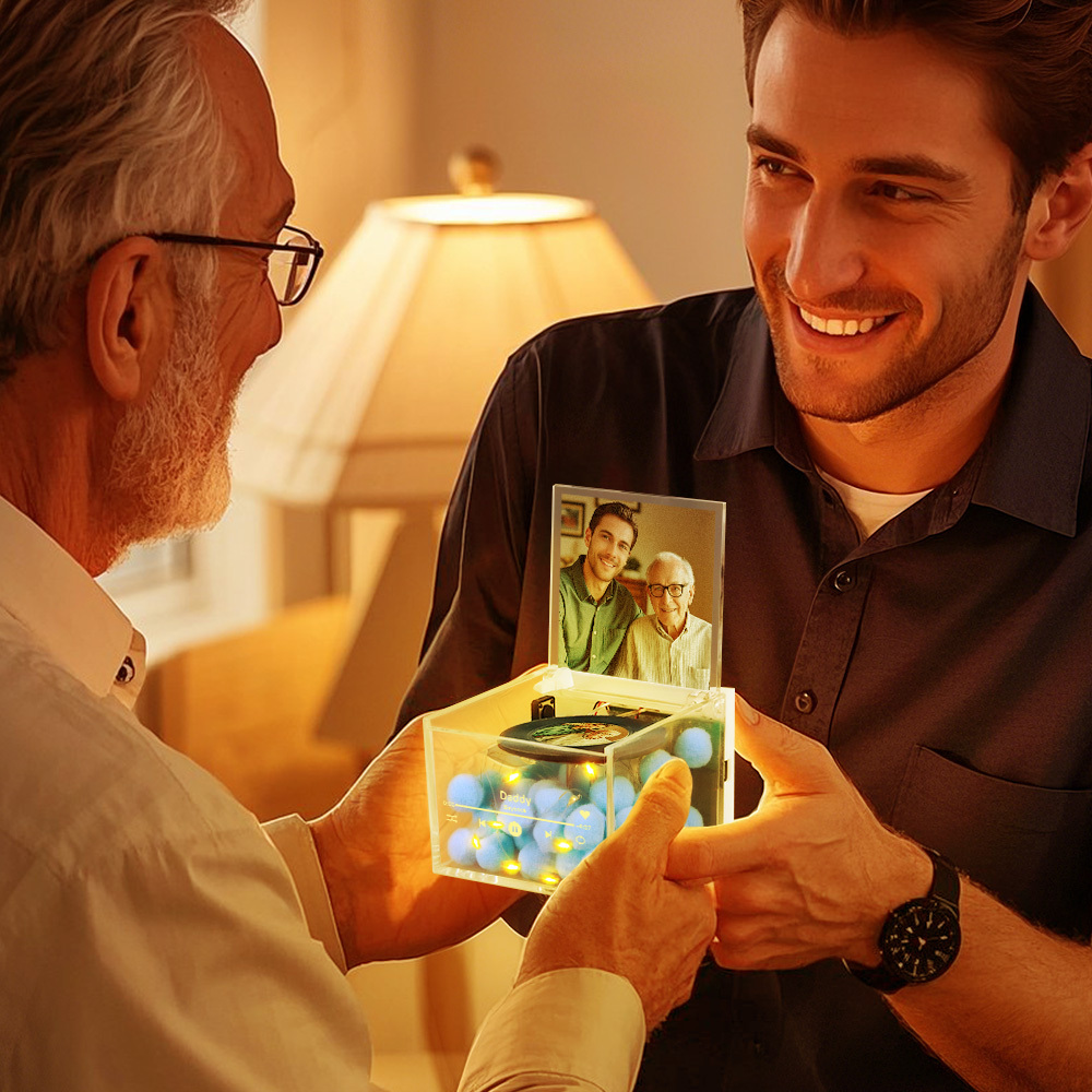 Custom Mini Vinyl Record Player Automatic Music Player Multiple Photos Style Custom Photo For Dad On Father's Day - photomoonlampau