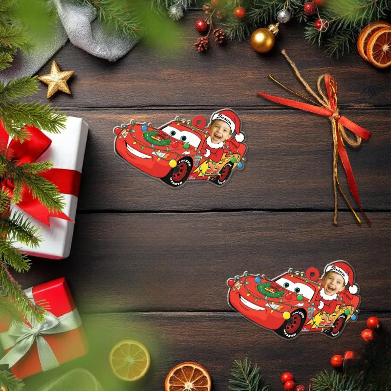 Personalized Disney Cars Acrylic Christmas Ornament for Kids,Kids Name Christmas Ornament,Custom Photo Character Lightning McQueen Tow Mater - photomoonlampau