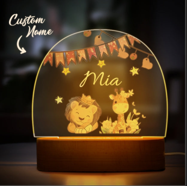 Custom Name King Lion And Giraffe Kids Bedside Lamp Personalised  Kids Room Gift
