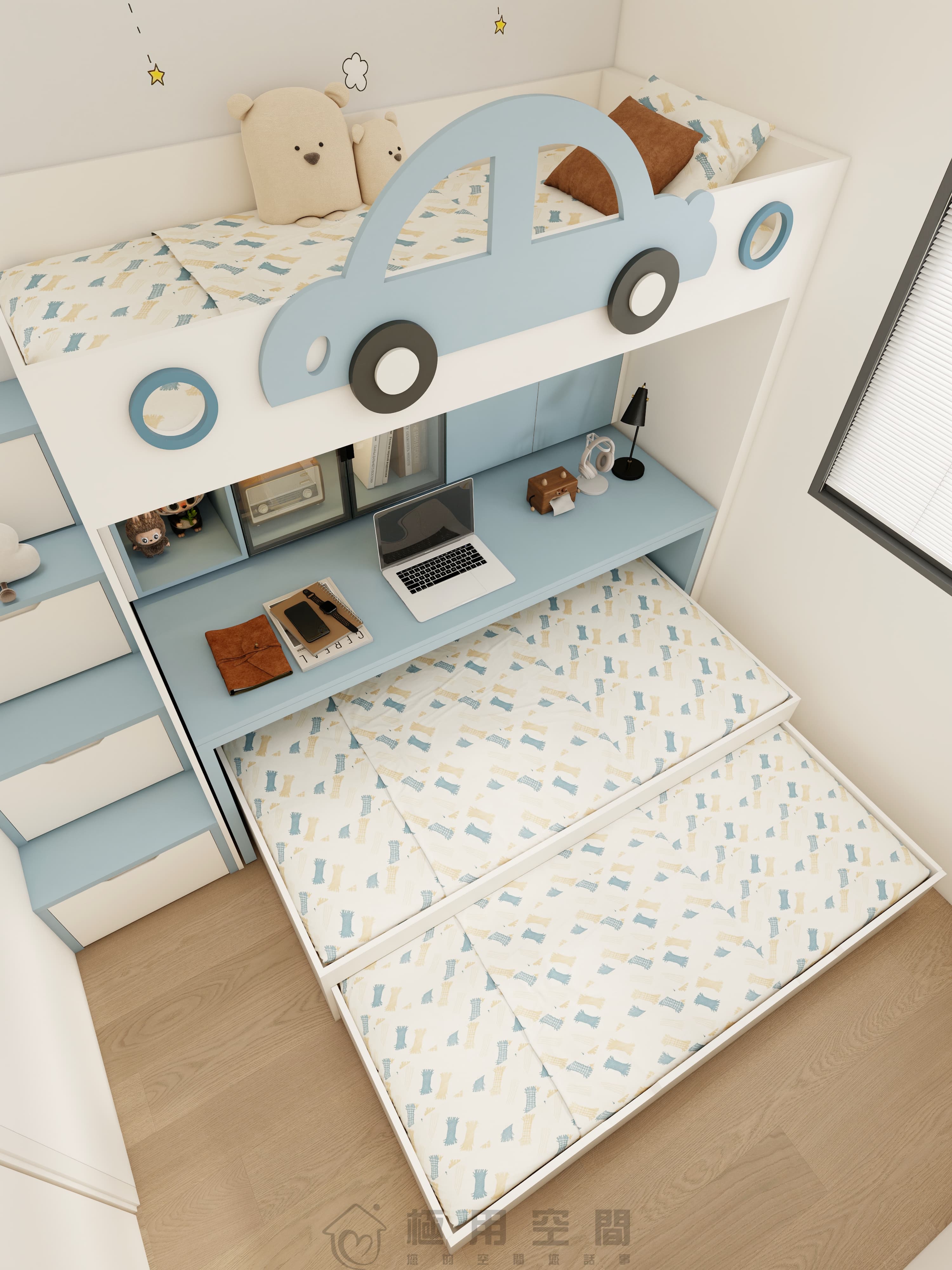 【兒童房30】白藍三床 高床+字母床