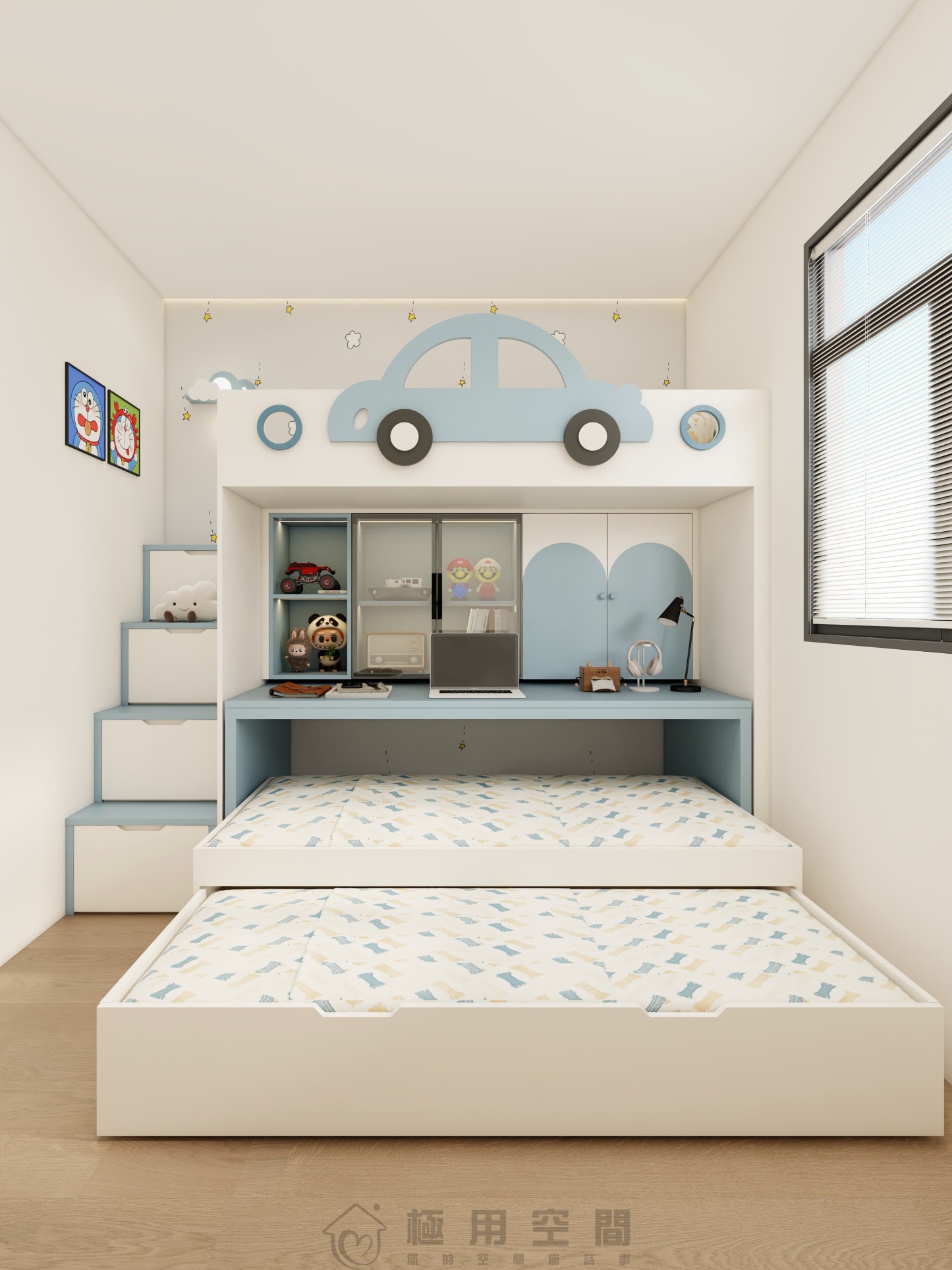 【兒童房30】白藍三床 高床+字母床