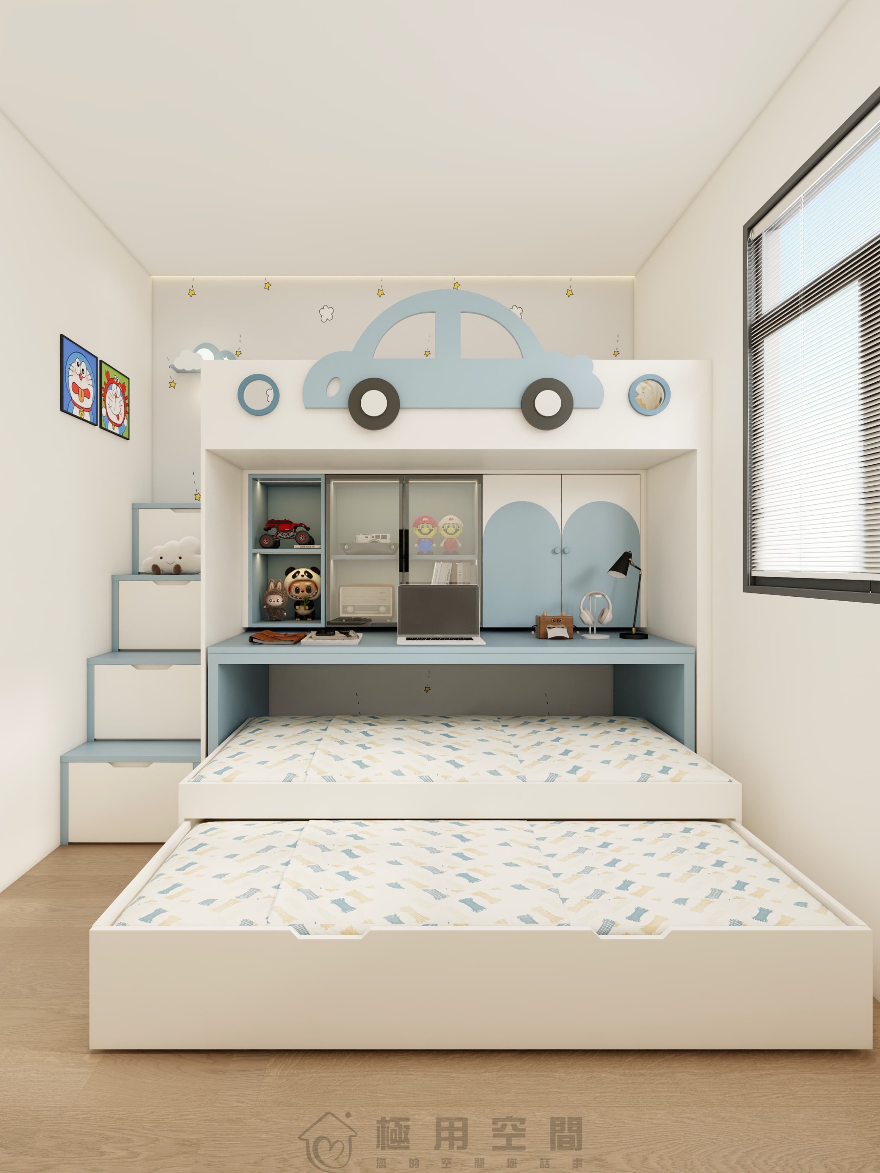 【兒童房30】白藍三床 高床+字母床