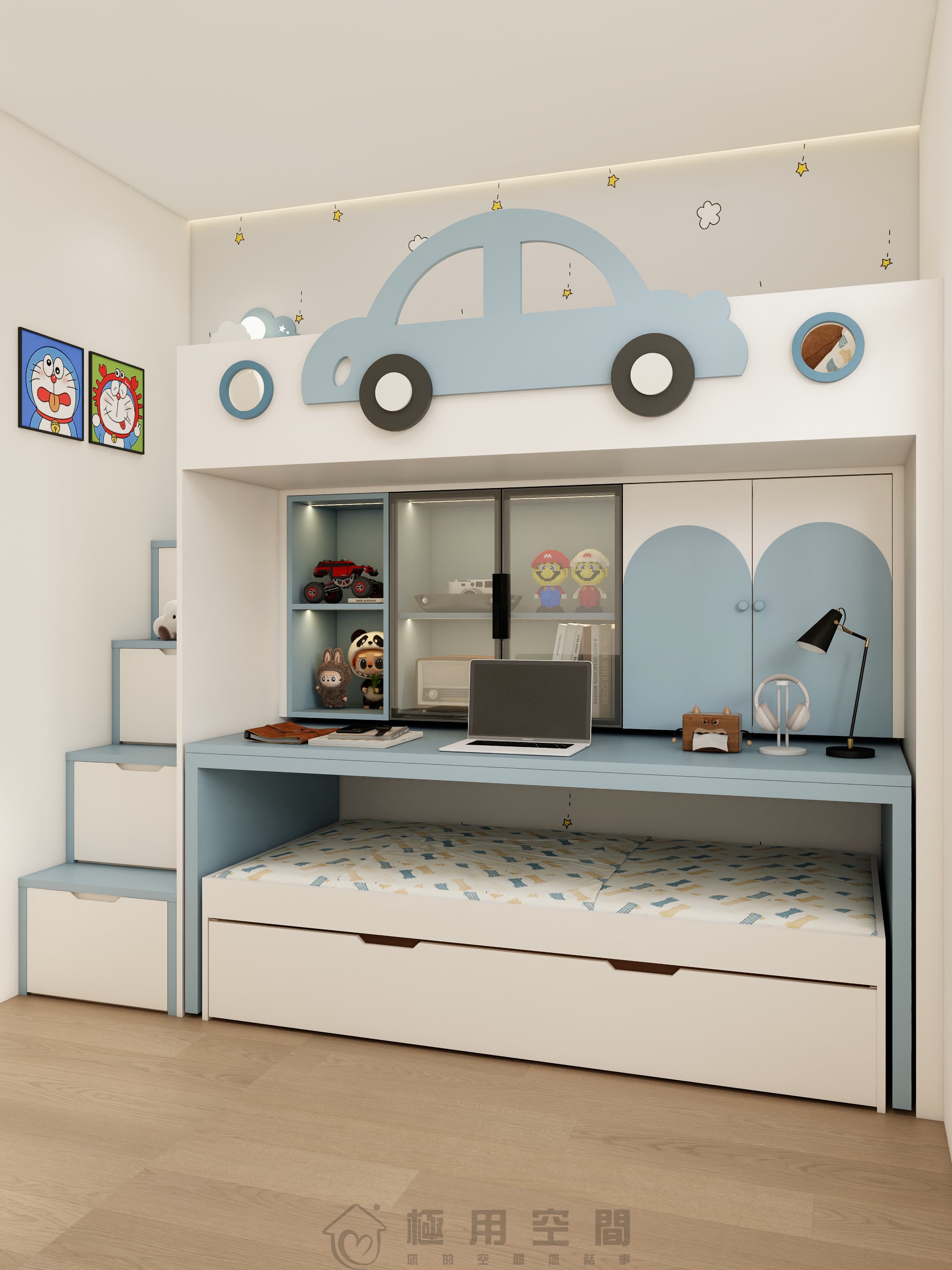 【兒童房30】白藍三床 高床+字母床