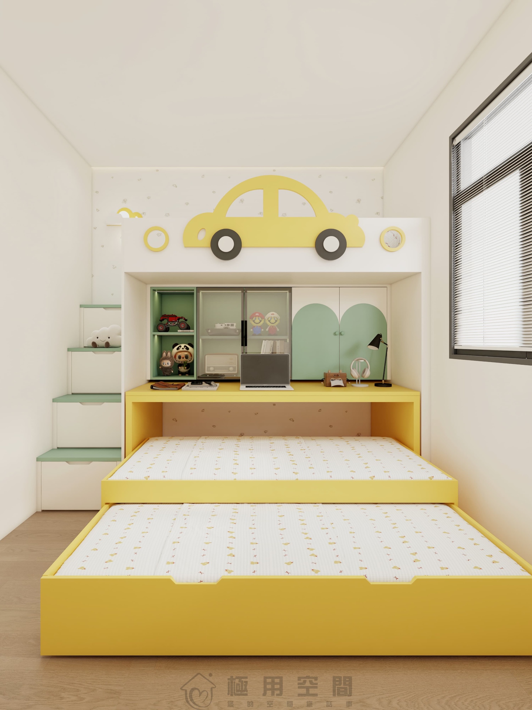 【兒童房31】白綠黃三床 高床+字母床