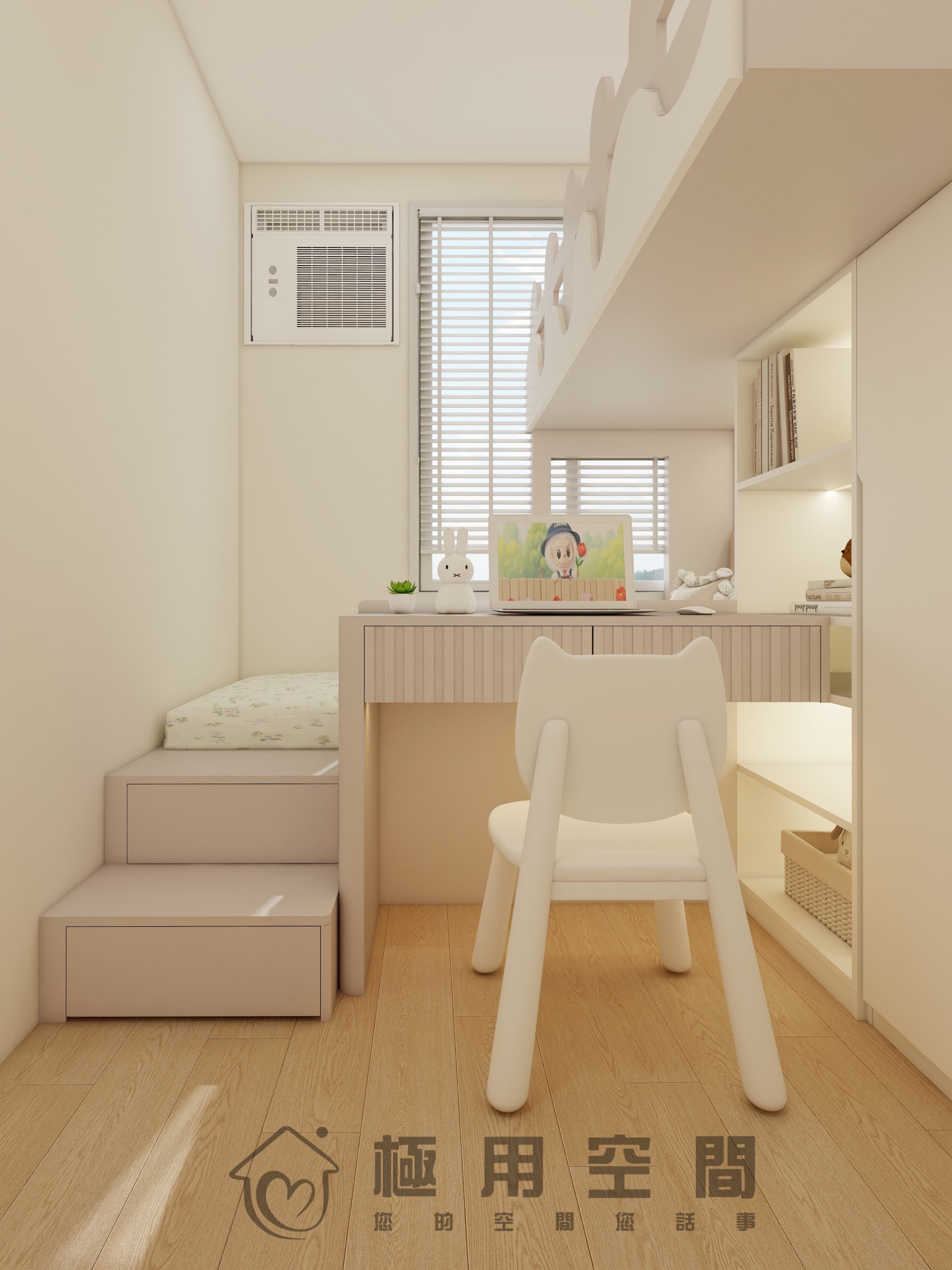 【組合床14】卡其色上下組合床+樓梯櫃+書桌