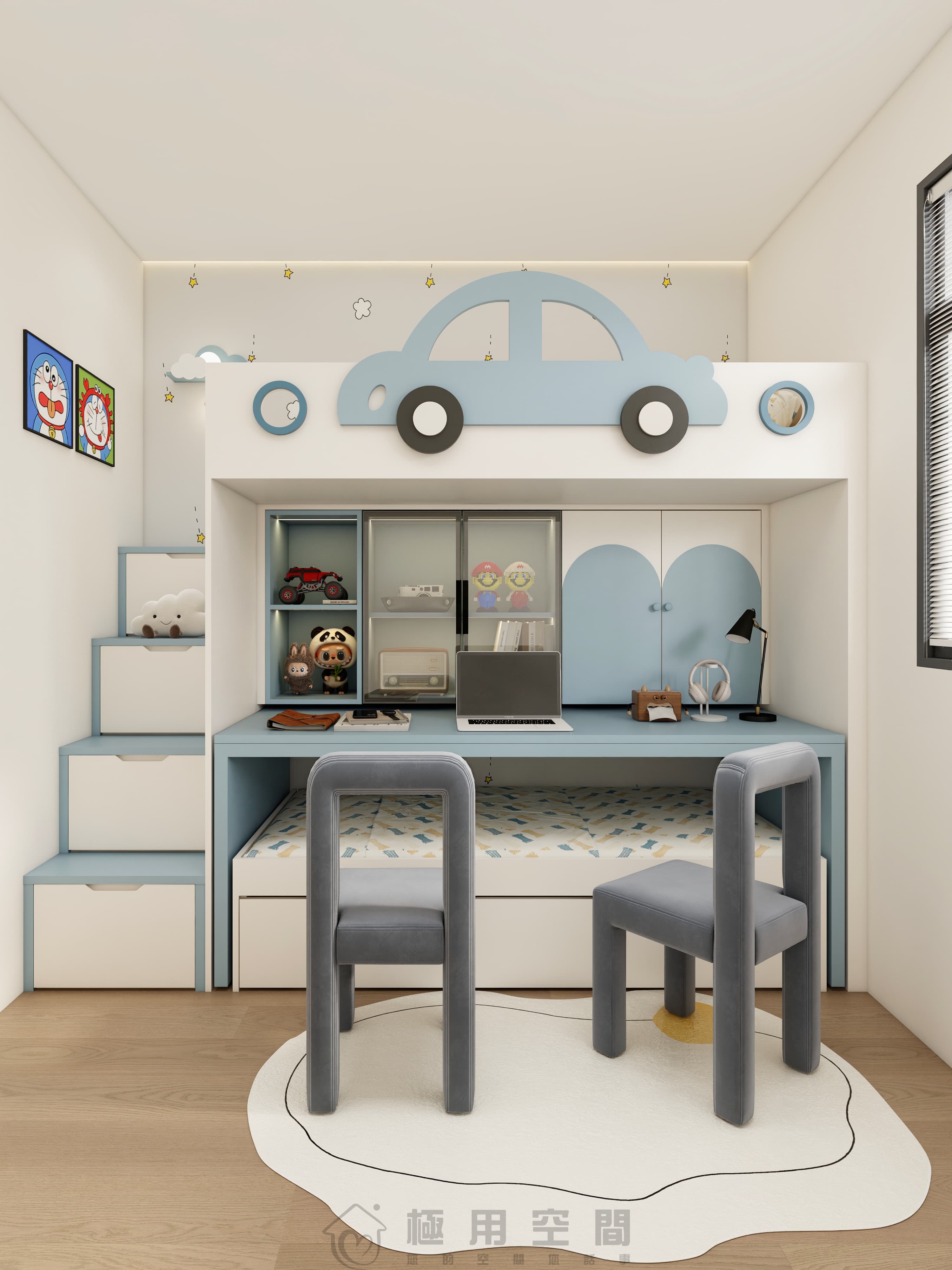 【兒童房30】白藍三床 高床+字母床