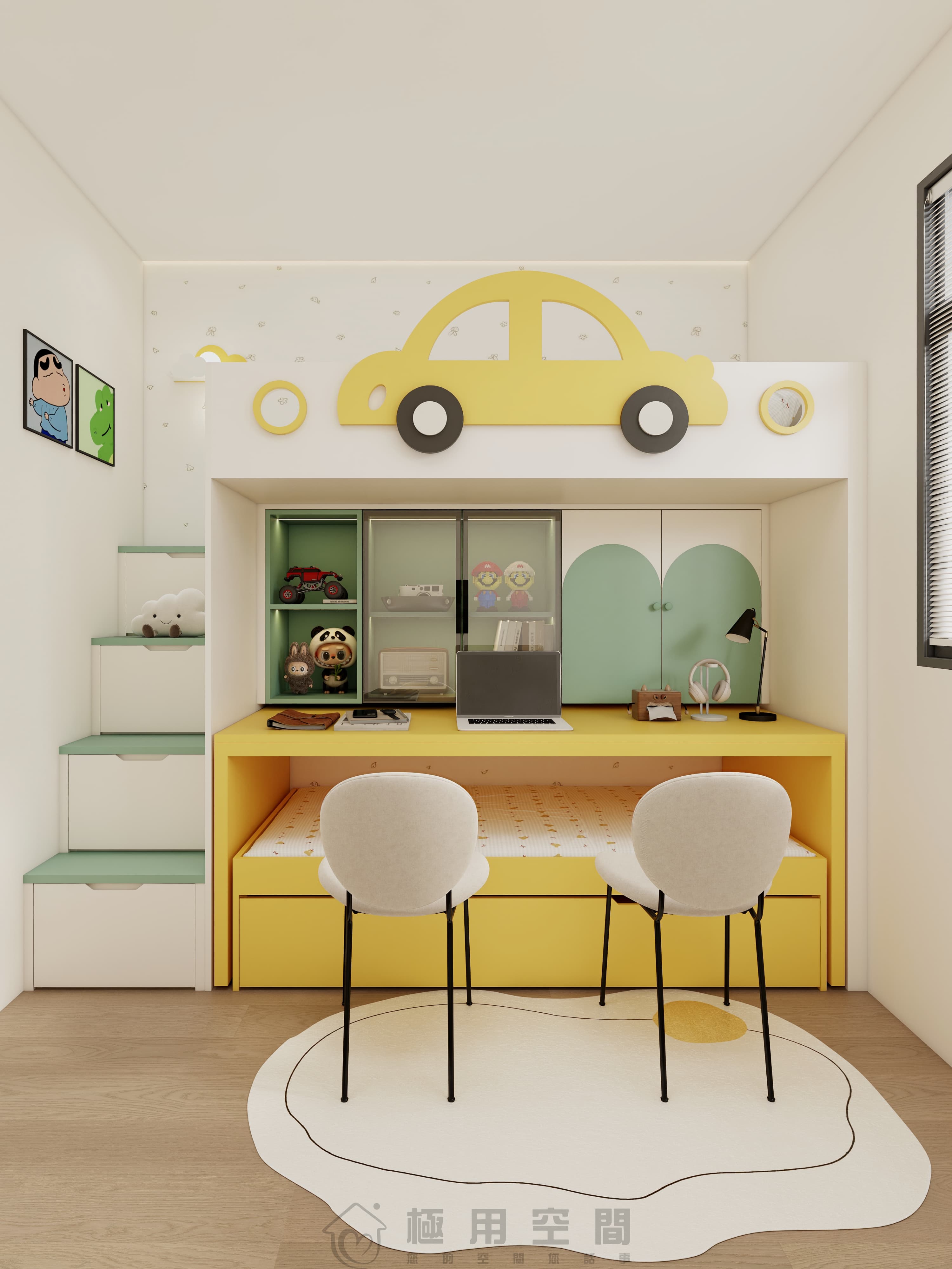 【兒童房31】白綠黃三床 高床+字母床