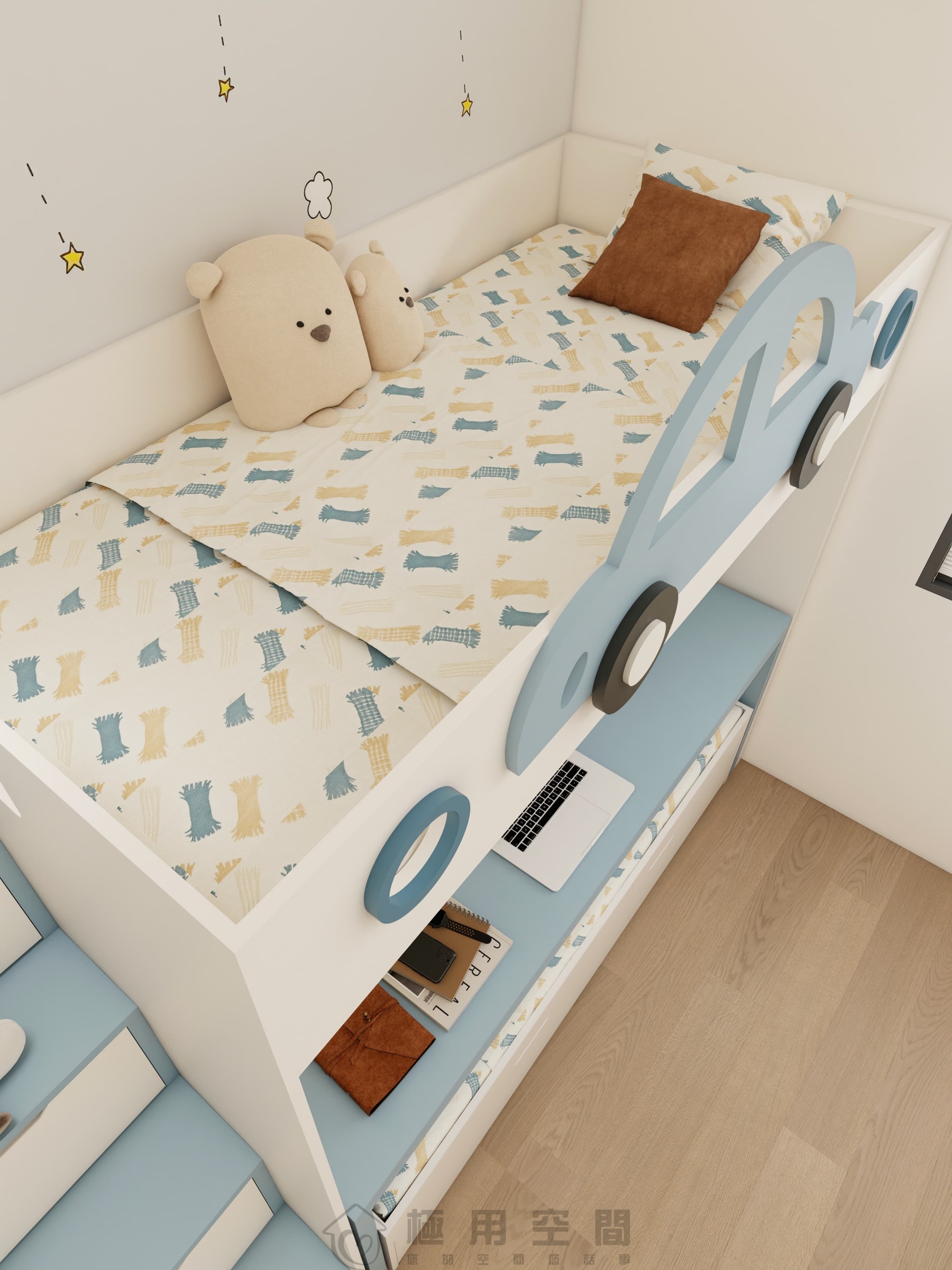 【兒童房30】白藍三床 高床+字母床