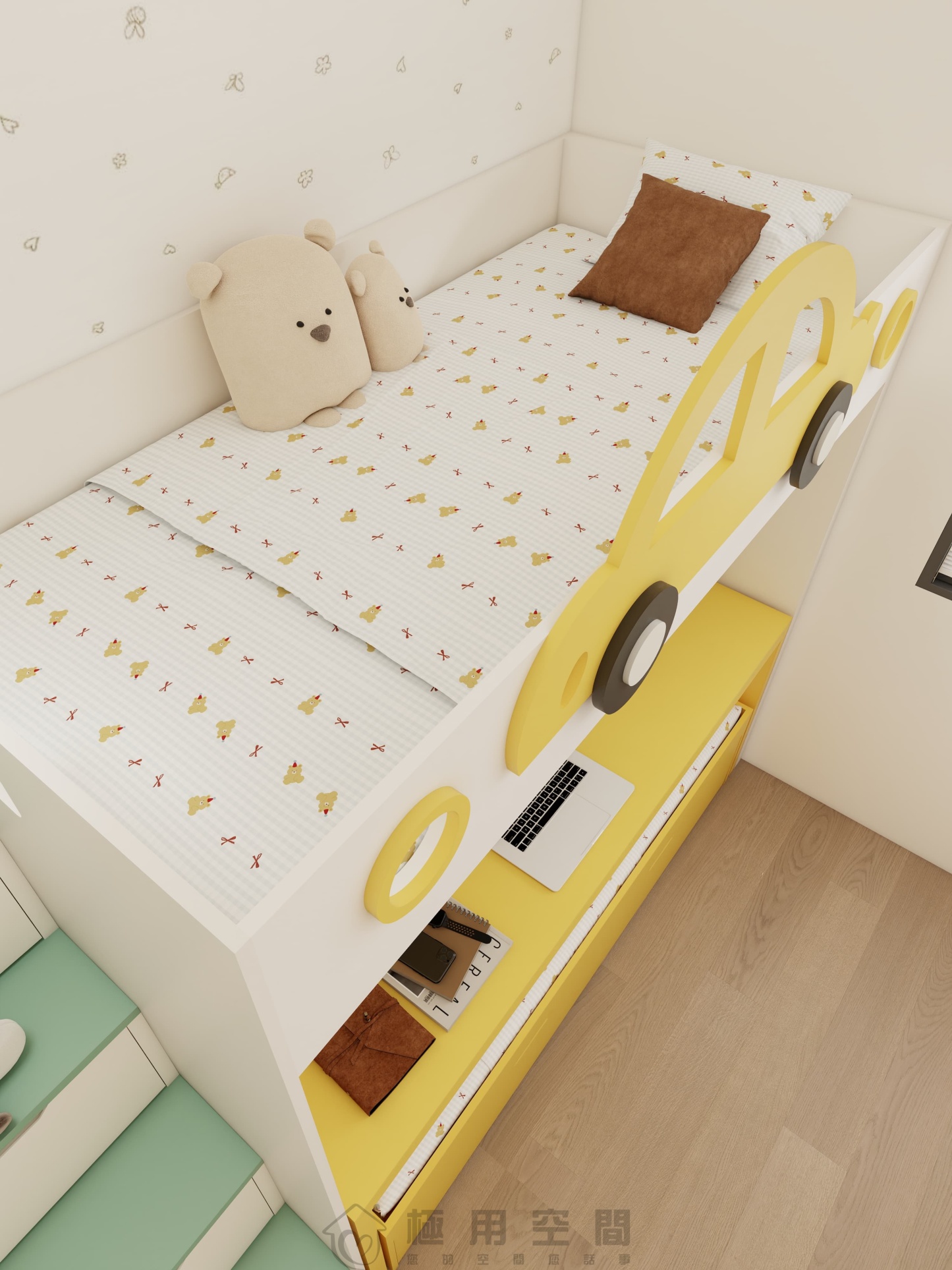 【兒童房31】白綠黃三床 高床+字母床