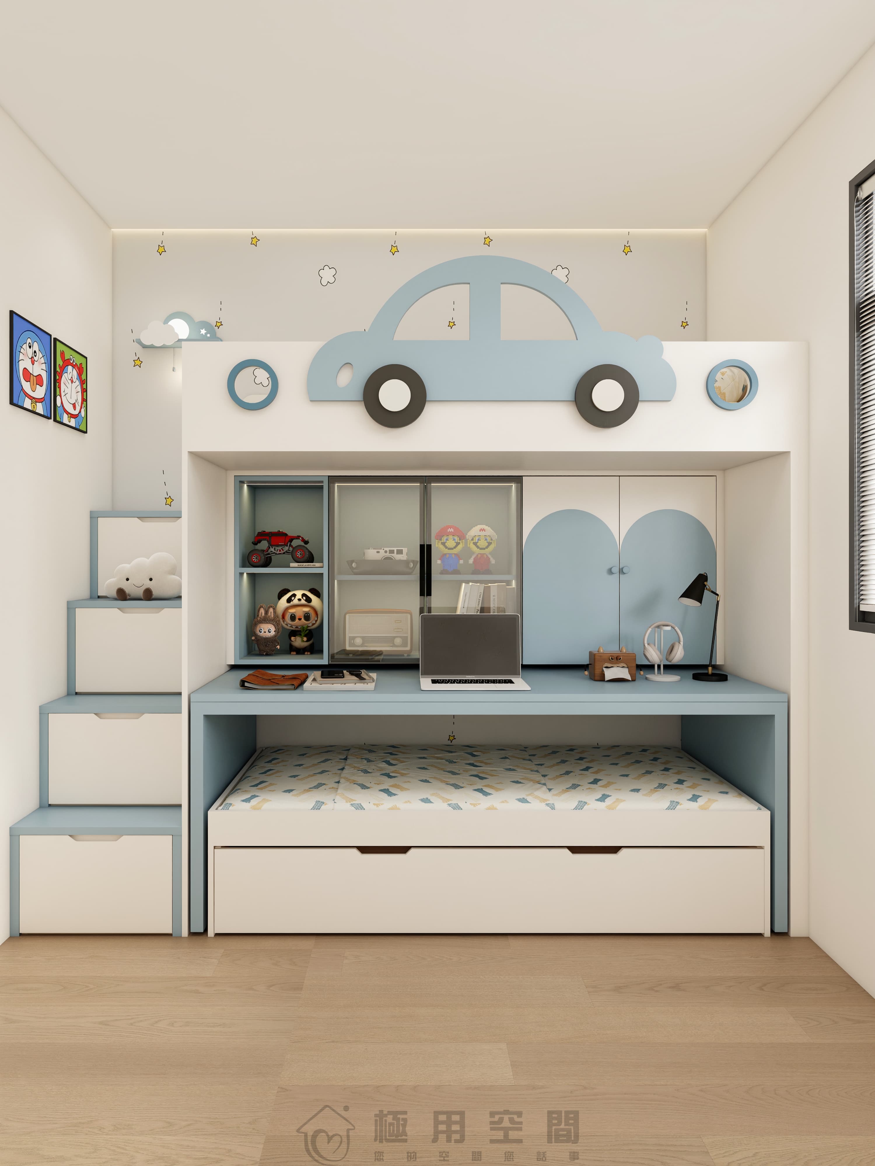 【兒童房30】白藍三床 高床+字母床