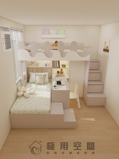 【組合床14】卡其色上下組合床+樓梯櫃+書桌