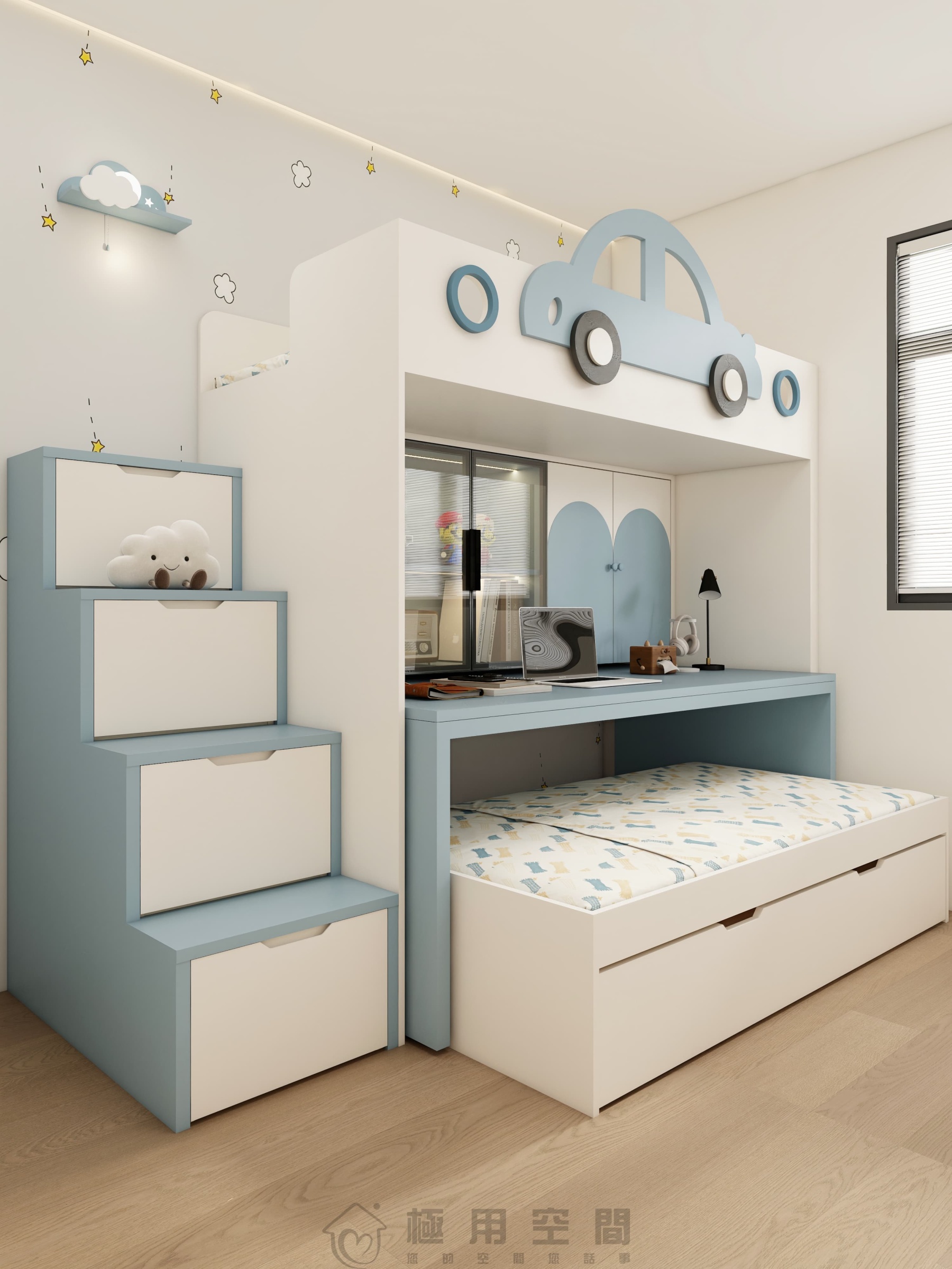 【兒童房30】白藍三床 高床+字母床