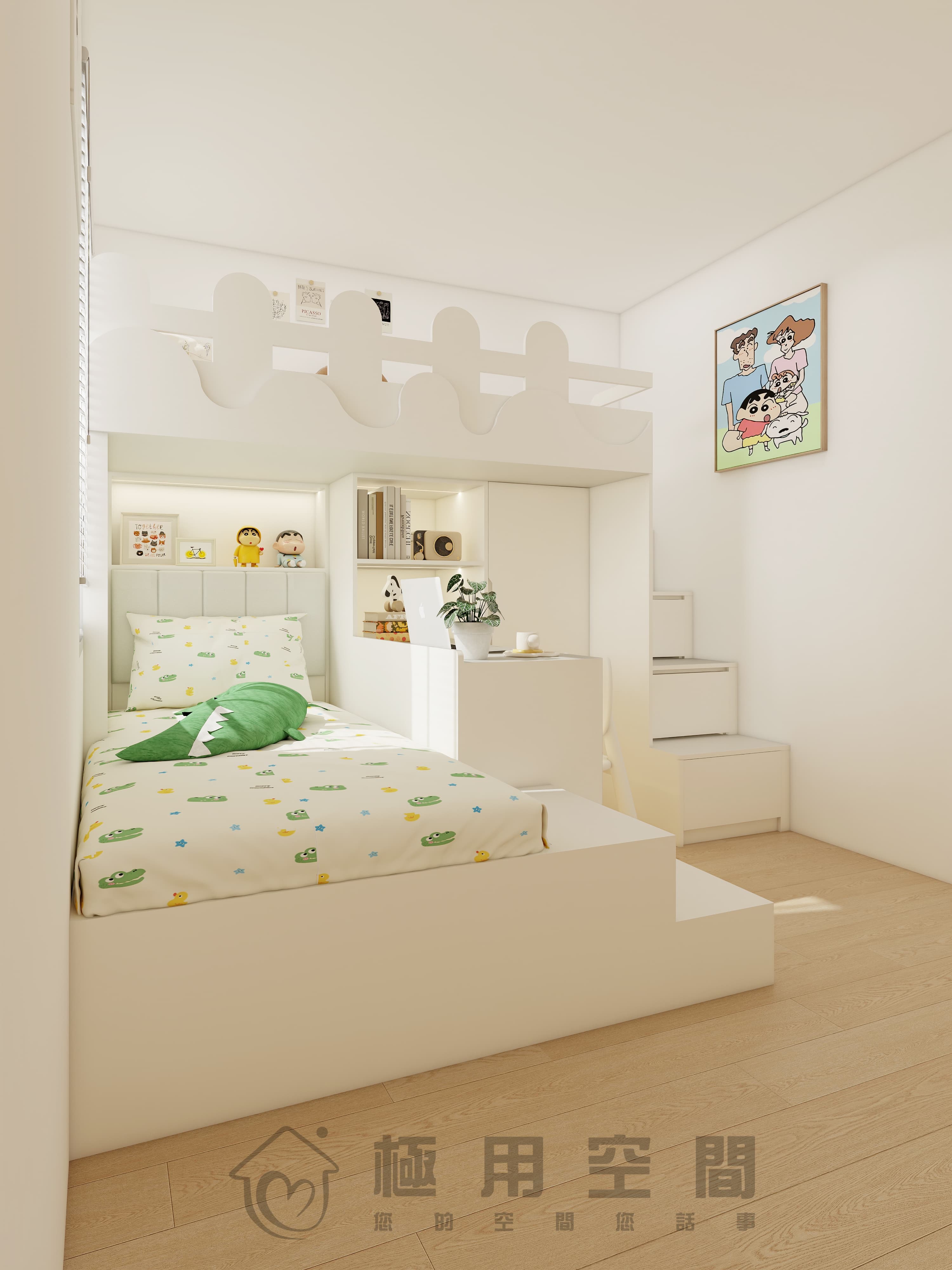 【組合床15】云紗白上下組合床+樓梯櫃+書桌