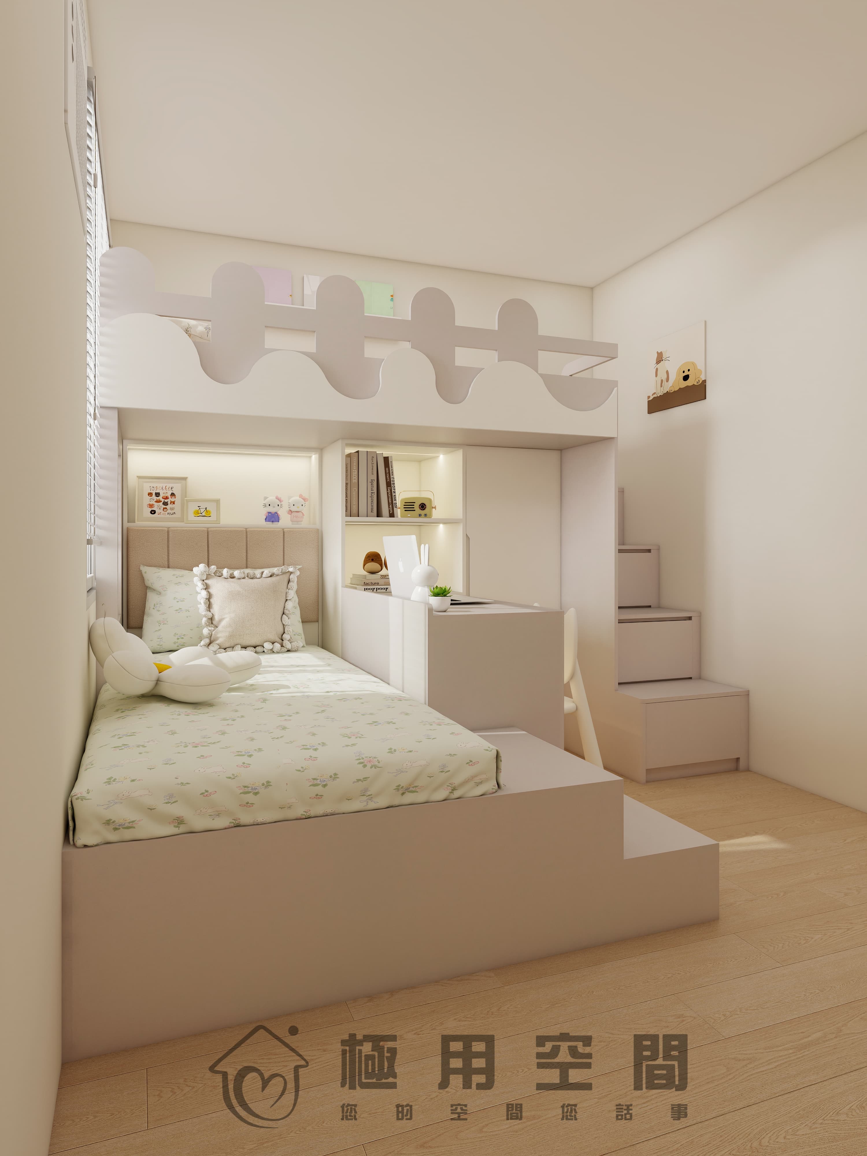 【組合床14】卡其色上下組合床+樓梯櫃+書桌