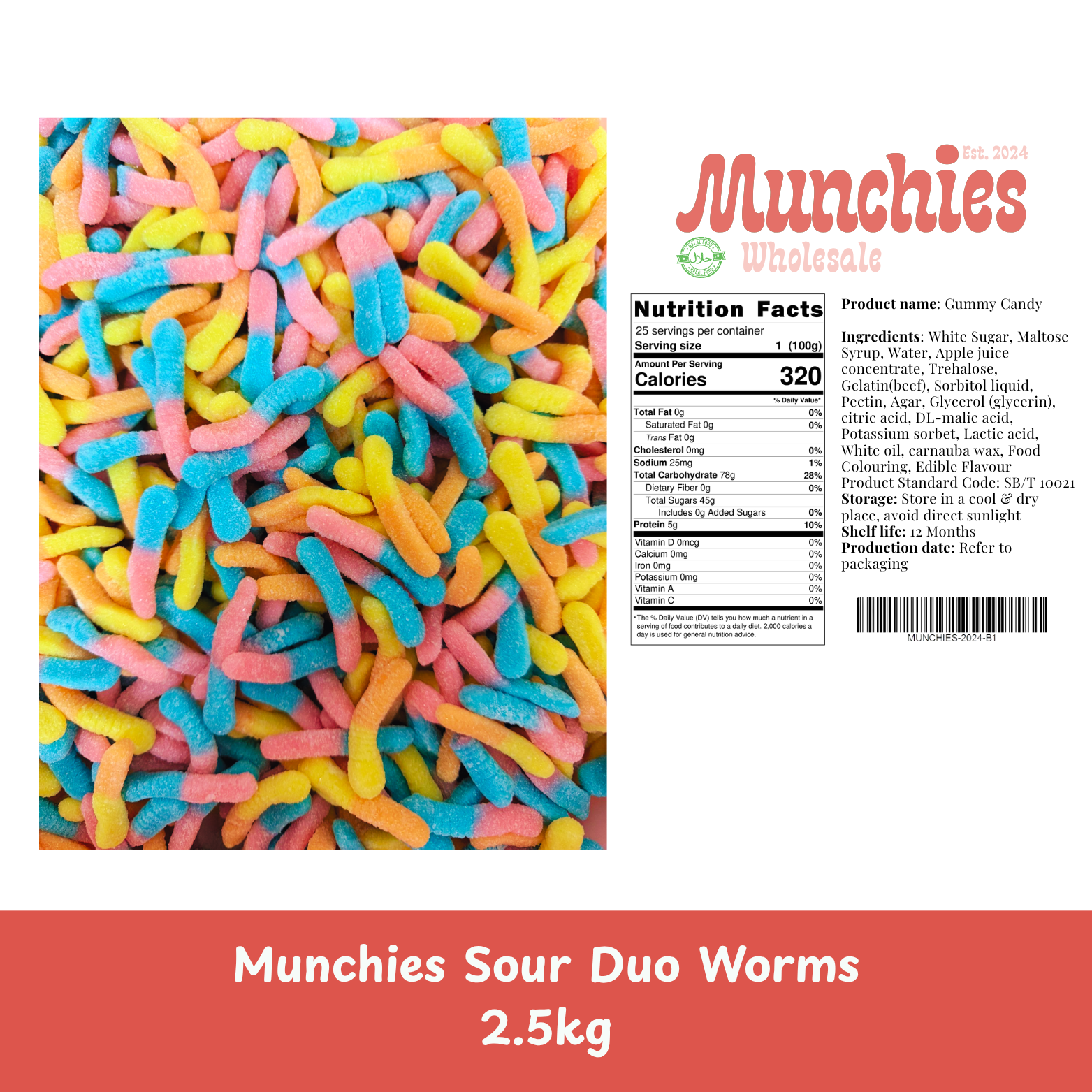 Munchies - Sour Duo Worms 2.5kg