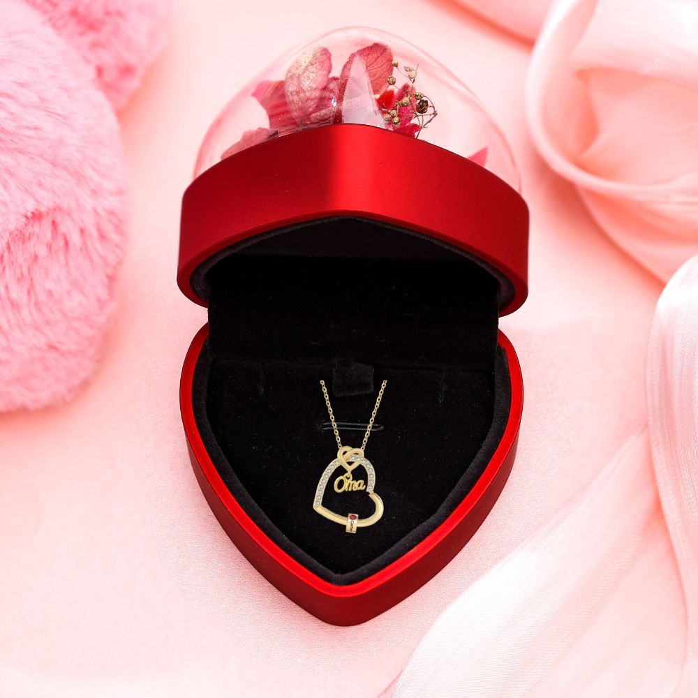 Collar De Corazón Personalizado Para Mamá. Collar De Corazón Personalizado Para Mamá Con Nombres De Familia Y Joyería De Piedra Natal. - 