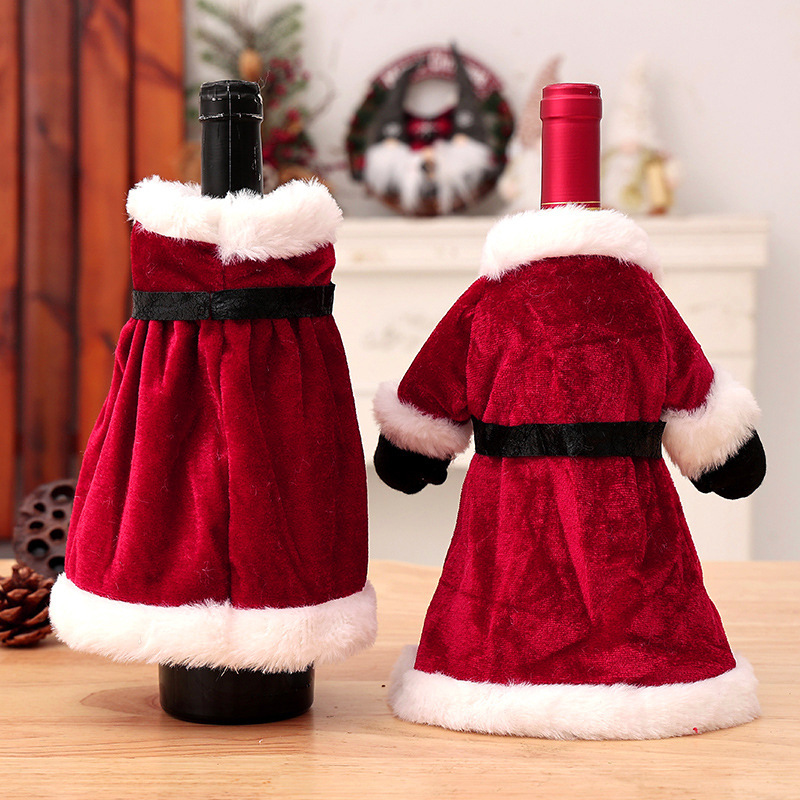 Fundas De Terciopelo De Lujo Con Forma De Papá Noel Para Botellas De Vino. Juego Festivo De Disfraces Navideños Para Botellas De Vino. Fundas De Felpa Con Forma De Papá Noel Para Botellas De Vino Y Champán.