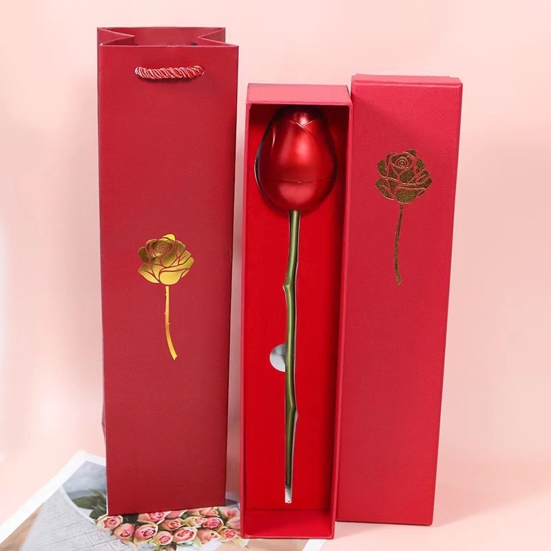 Caja De Joyería Con Rosa De Tallo Largo, Caja Secreta Para Propuesta De Matrimonio, Caja Para Anillo De Rosa Roja, Empaque Romántico Para Regalo De San Valentín - 