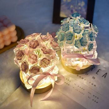 Lámpara De Escritorio Usb Con Luz Nocturna De Rosa De Cristal, Ramo De Flores Translúcidas, Lámpara Led De Ambiente, Mini Ramo De Rosas, Luz Nocturna, Regalos De San Valentín - 