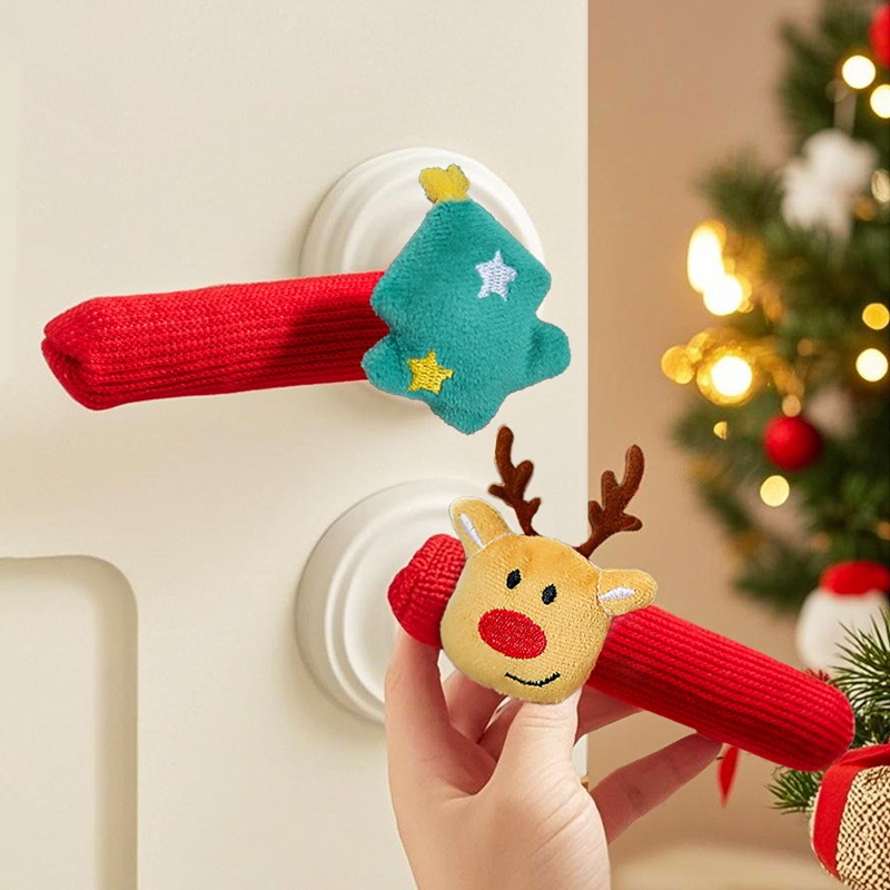 Juego De Cuatro Piezas De Fundas Decorativas Navideñas Para Manijas De Puertas, Con Diseño De Papá Noel, Renos Y Adornos Para El Árbol. - 