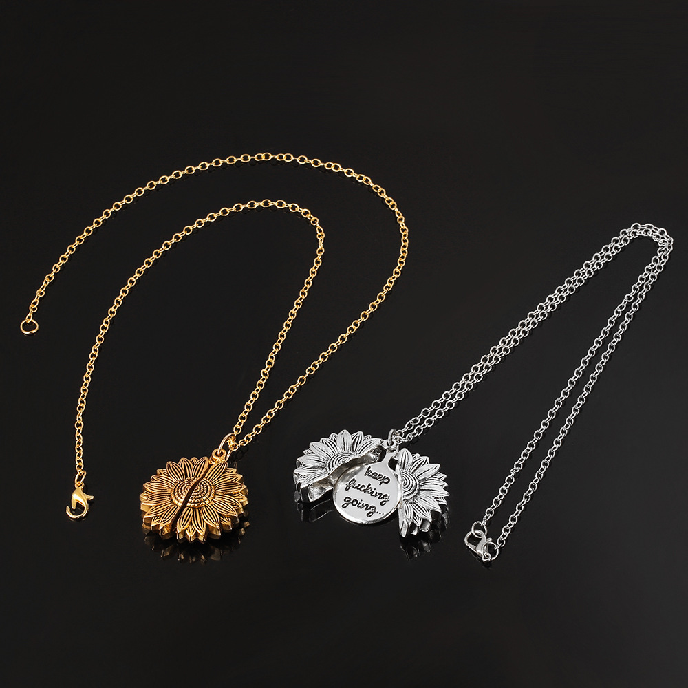 Llavero Con Medallón De Girasol Personalizado, Grabado Personalizado En El Interior. Collar Con El Lema 'sigue Adelante'. Joyería De Girasol. - 