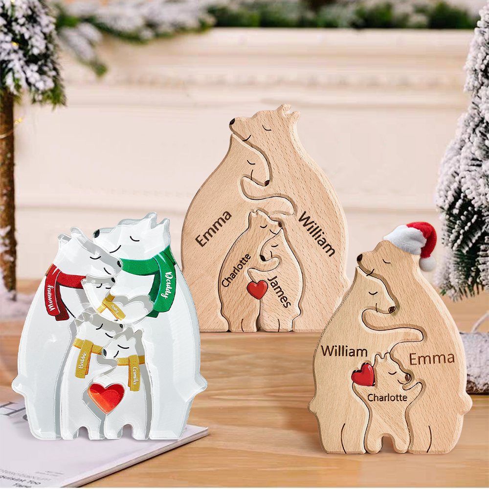 Regalo De Navidad Personalizado Osos De Madera Familia Nombres Personalizados Rompecabezas Decoración Del Hogar Regalo - TuNombrecollar