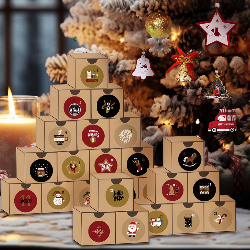 Caja De Regalo Con Calendario De Cuenta Regresiva Navideña: 23 Adornos Navideños + 1 Calcetines Magnéticos/calcetín Navideño