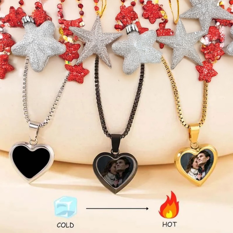 Collar Mágico Con Foto Oculta Personalizada, Ideal Para Aniversarios. Collar Con Foto Oculta En Frío Que Revela La Imagen Con Calor. Regalos Para Ella.