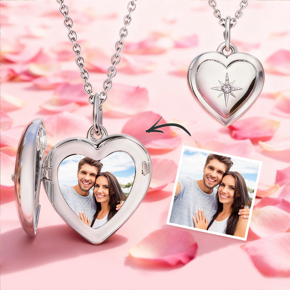 Custom Star Photo Locket Necklace –  Personalized Platinum Jewelry
