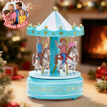 Caja De Música Con Carrusel De Retrato Personalizado, Adorno Para Escritorio De Miembro De La Familia, Regalo Para La Familia - 