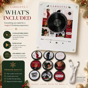 Mini Tocadiscos De Vinilo Personalizado Con 9 Discos, Reproductor De Música De Disco Magnético Con Batería Recargable. Regalos De Navidad. - 