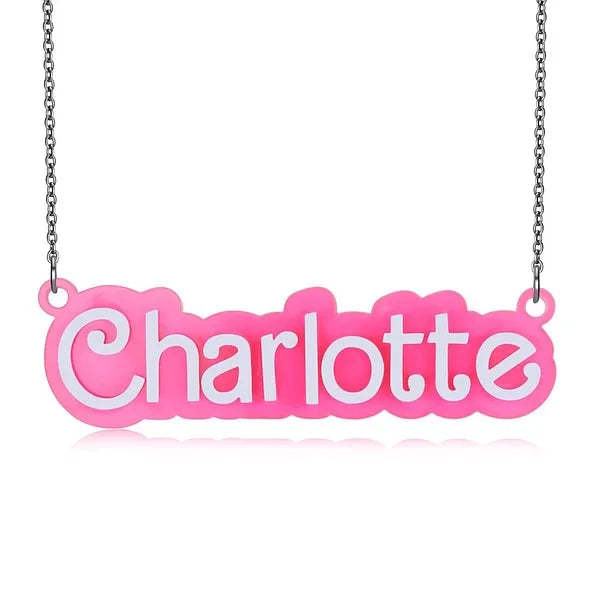 Collar Acrílico Personalizado De Muñeca Barbi Rosa Y Blanco Con Nombre, Regalo De Navidad, Cumpleaños, Día De San Valentín Para Ella - TuNombrecollar