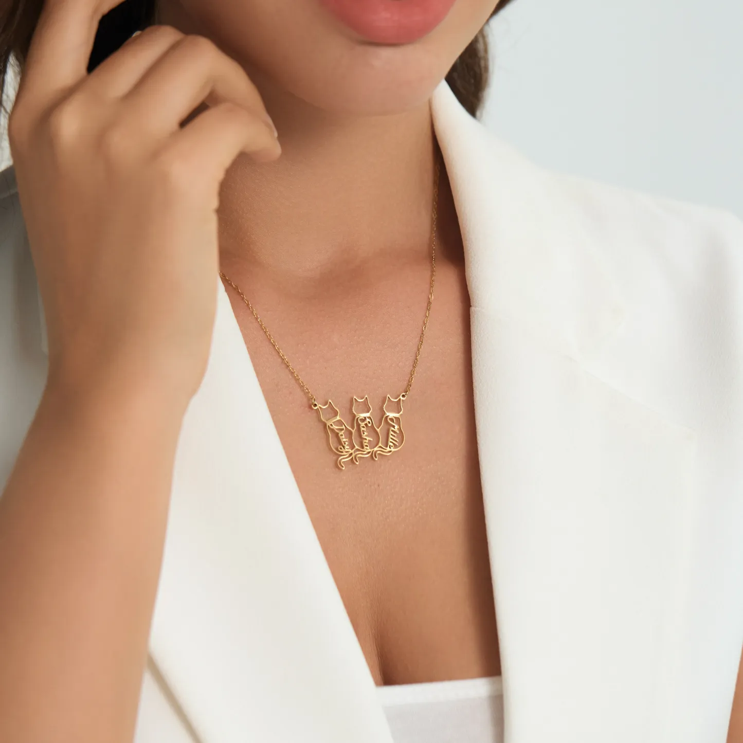 Collar Personalizado Con Nombre De Gato, Colgante De Gato De La Suerte Con Nombre Grabado, Regalo Para Ella - 