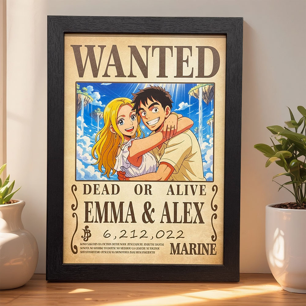 Retrato Personalizado De Pareja De Capitanes Estilo Anime (cartel De 'se Busca') - 