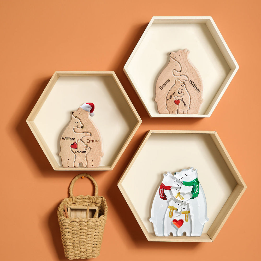 Familia De Osos De Madera Personalizada, Nombres Personalizados, Rompecabezas, Regalos De Decoración Del Hogar