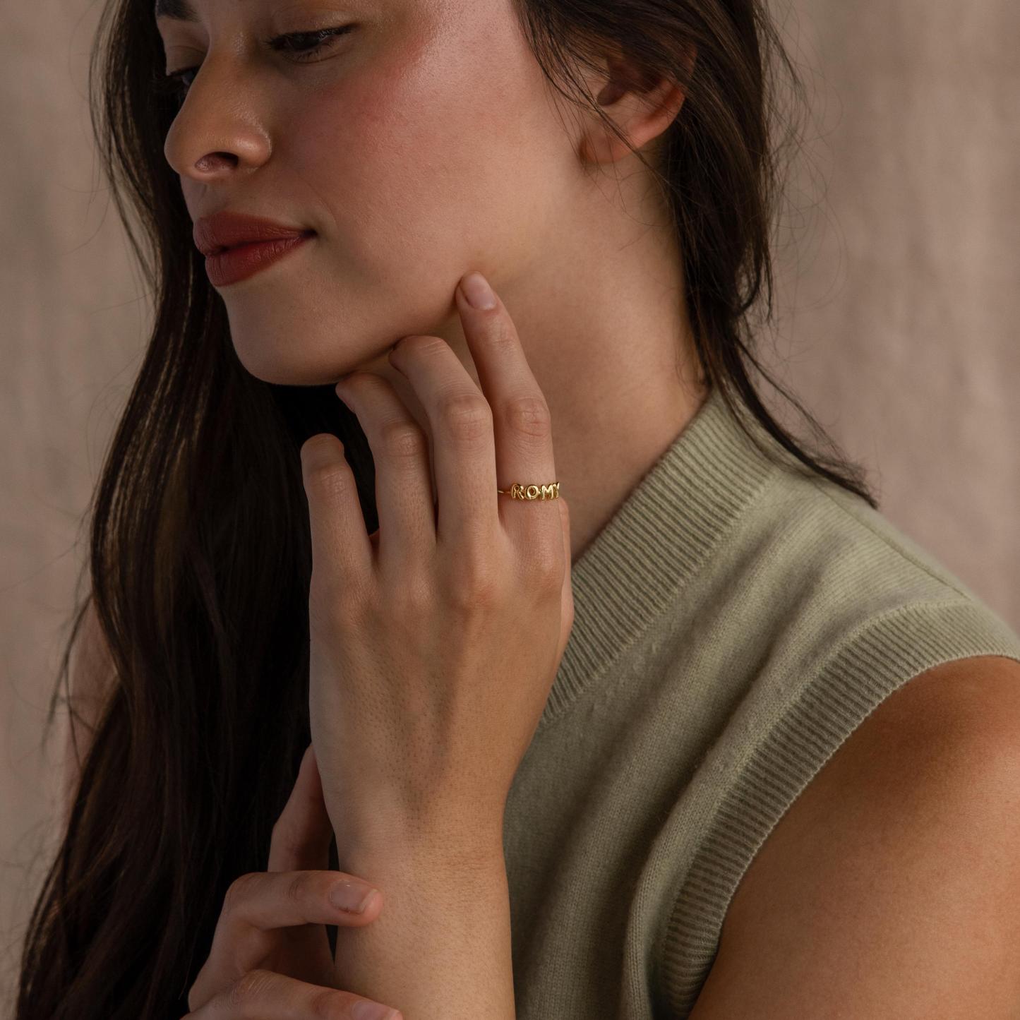 Anillo Personalizado Con Nombre En Forma De Burbuja. Delicado Anillo Personalizado Con Nombre En Forma De Burbuja. Letra En Globo 3d. Estilo Y2k. Joyería. Regalo Para Ella. - 