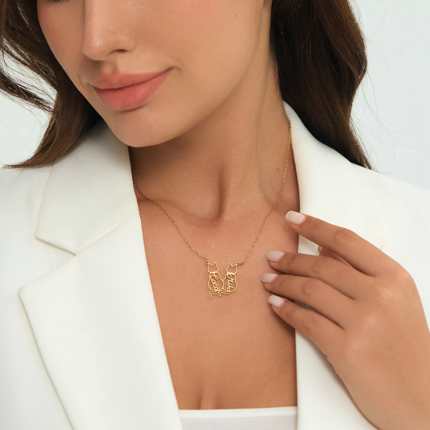 Collar Personalizado Con Nombre De Gato, Colgante De Gato De La Suerte Con Nombre Grabado, Regalo Para Ella - 