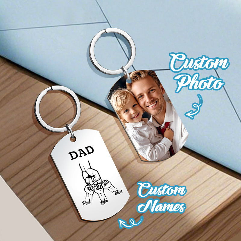 Regalos Para El Día Del Padre: Llavero Personalizado Con Foto Y Puño Familiar, Llavero De Metal Con Nombres Personalizados, Regalo Para Papá - 